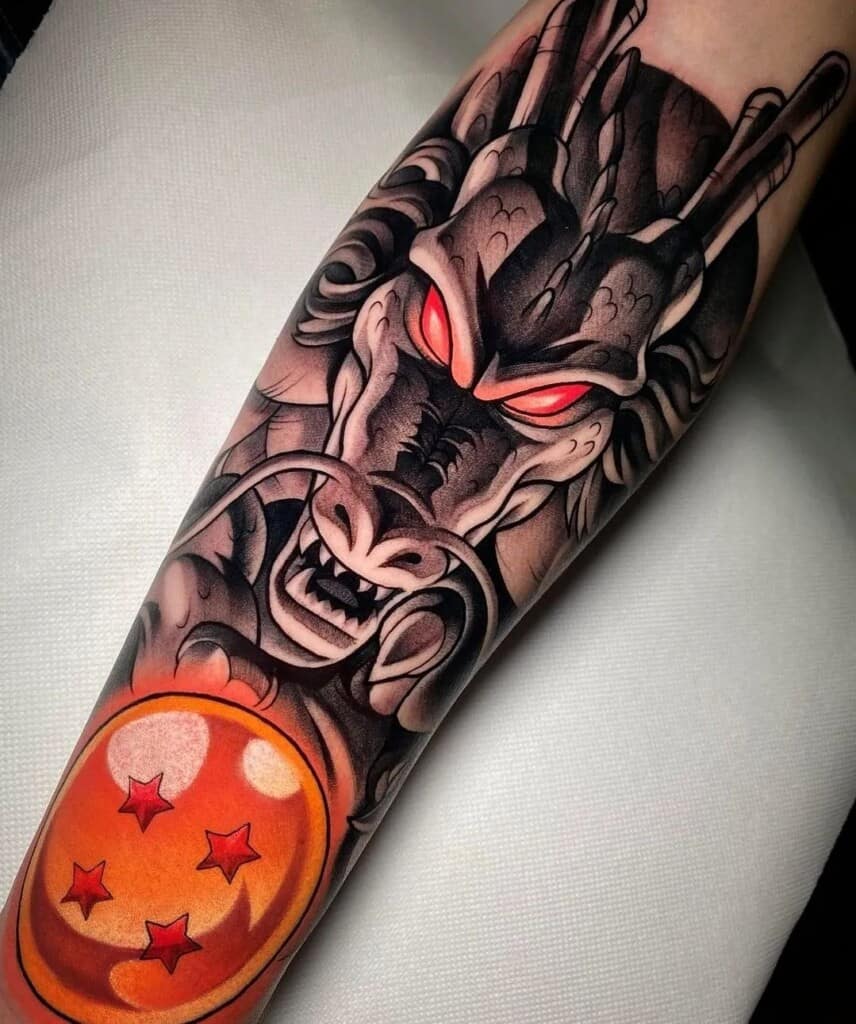 Dragon ball dragon and orb inner arm tattoo design