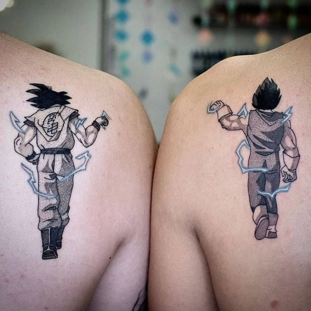 Dragon ball character tattoo design positioned on the back