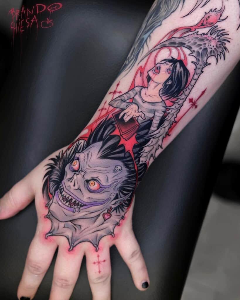 Death Note L and Ryuk forearm tattoo design