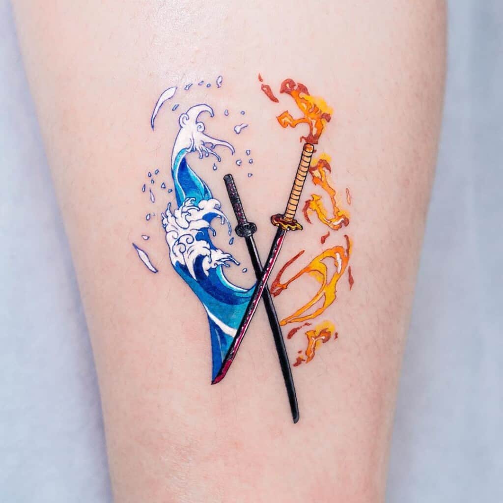 Demon Slayer Nichirin Swords fire and water tattoo design