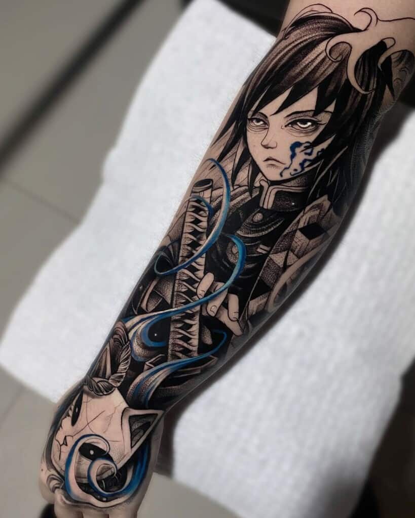 Demon Slayer Giyu Tomioka forearm tattoo design
