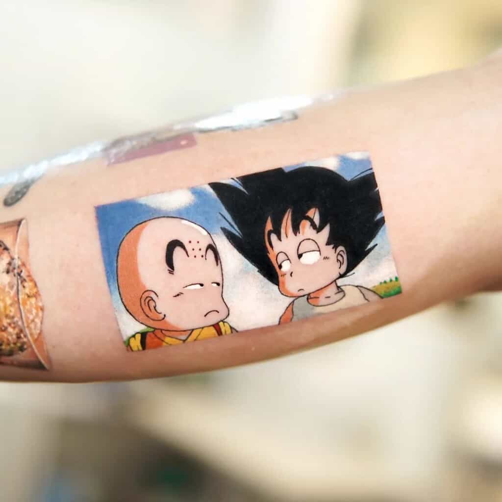 Dragon Ball Goku and Krillin inner arm tattoo design