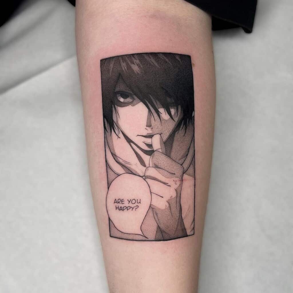 Death Note L "Are you happy?" inner arm tattoo design