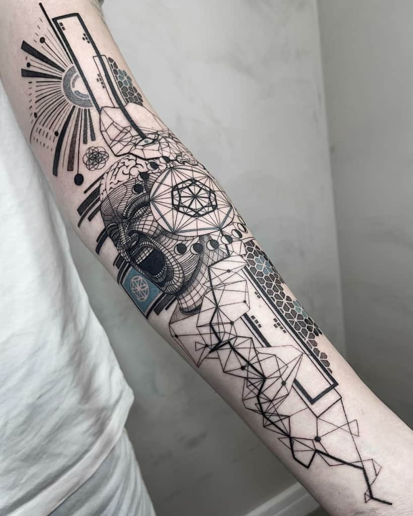 Artistic geometric sleeve tattoo