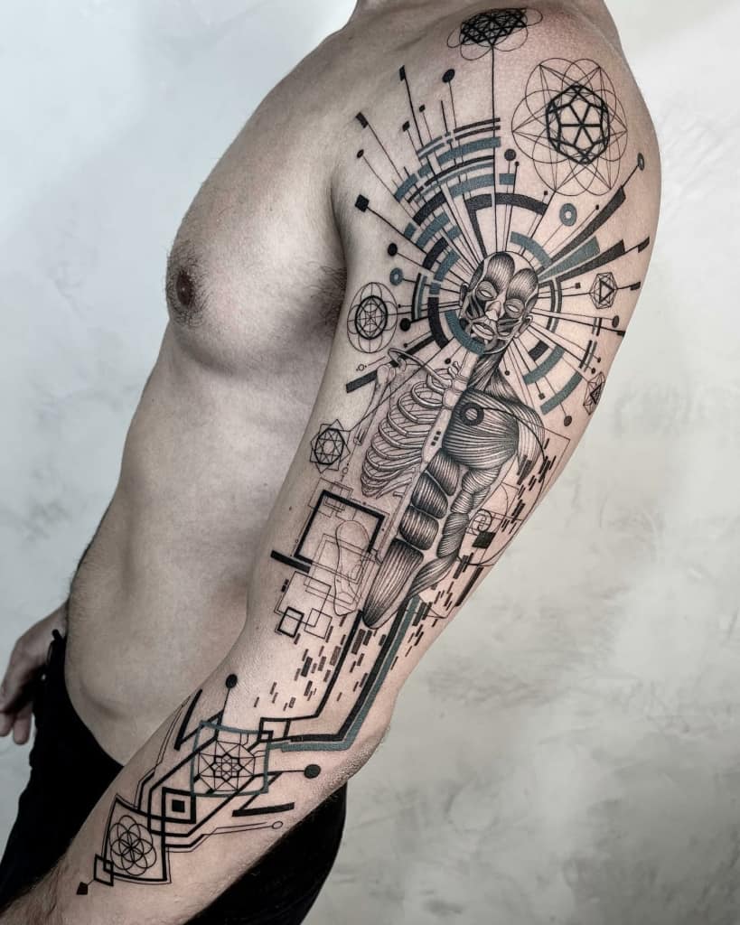 Artistic sacred geometry sleeve tattoo