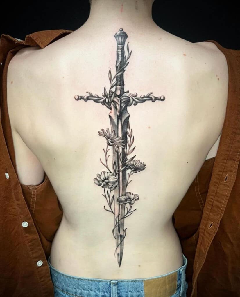 Dragon sword spine tattoo client  Harvest Moon Ink  Facebook